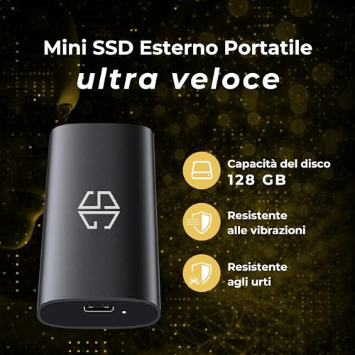 Sg, Hard Disk Esterno Portatile Con Disco Ssd Interno Da 128 Gb Nvme, Type-C Usb 3.0 Per Notebook, Pc, Desktop, Archiviazione Dati, Supporto Esterno, Completo Di Cavo - 3