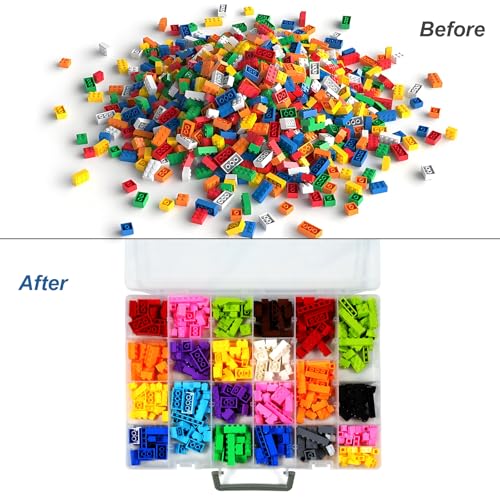 Image of CGCG 2-Pack 48-Compartment Clear Plastic Organizer Box 14.37x10.63 | Storage case with handles, removable dividers for miniatures, small toy, fishing tackle, diamond painting, pencils, crafts