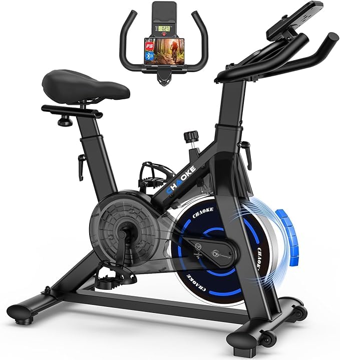 CHAOKE Bicicleta Estática Magnética con APP, Bicicleta de Spinning Profesional para Casa, Bici Estatica Silenciosa con Resistencia Ajustable, Pantalla LCD, Asiento Ergonómico, Carga 150kg,Ciclo Indoor