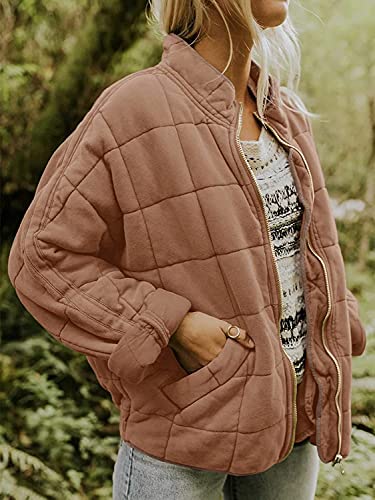 TIAFORD Women's Quilted Puffer Jacket Fall Winter Oversized Causal Long Sleeve Full Zip Lightweight Bomber Coat with Pockets2