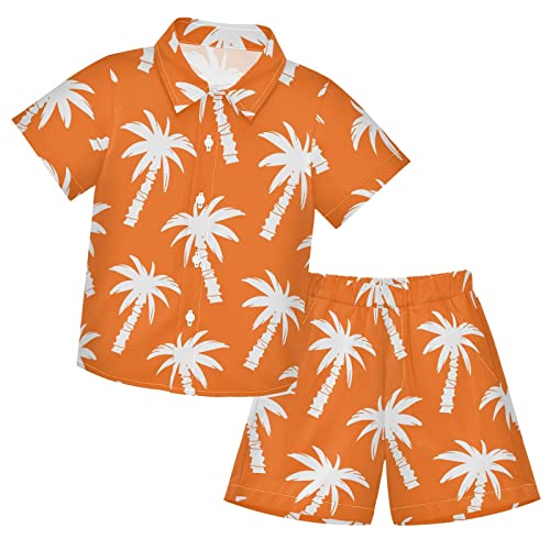 Image of CaTaKu Boys Hawaiian Button-Down Shirts and Short Sets, Boys Summer Outfits 2 Piece Clothes Set Size 3-10T