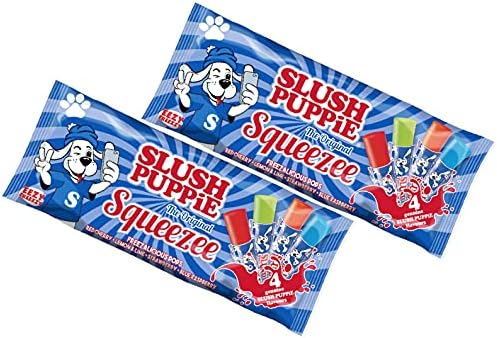 Slush Puppie The Original Squeezee Freeze Pops Ice Lolly Poles - Red Cherry, Lemon &Lime, Strawberry And Blue Raspberry 10 x 60ml Pack - 2 pack