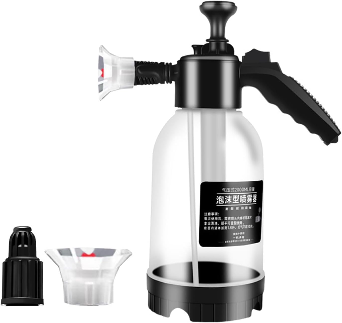 Snow Foam Pump Sprayer, 2L Portable Pressure Spray Bottle with Replacement Nozzle, Multipurpose Hand Foam Water Pump Sprayer for Car Cleaning, Indoor Outdoor Garden Plants Watering (Clear No Scale)