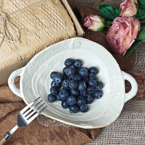LUSHHAHA Ceramic Fruit Bowl?Decorative Bowl with Handle?Retro Irregular Serving Bowls,Dining Table Centerpiece Decor Bowl,Matte Farmhouse Cutlery,Housewife/Handmade Gift Box,Microwave Dishwasher Safe