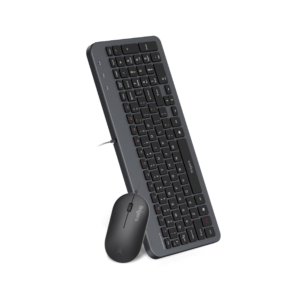 FINGERS ImperialCombo-D2 Wired Keyboard & Mouse Combo (Slim Design, Scissor Keys Laptop-Style Typing, Full Sized Layout, 1000 DPI, Windows® | macOS | Linux Compatible), Jet Black