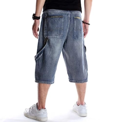 Cfsncm Mens Plus Size Loose Baggy Denim Short Men Jeans Streetwear Hip Hop Long Cargo Shorts Pocket Male Blue (Color : A, Size : 34) #TOP5