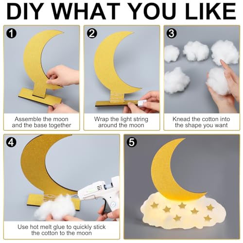 Image of Wonderjune 9 Sets Twinkle Twinkle Little Star Table Centerpieces DIY Moon Stars Baby Shower Decorations Light Star Cloud Decor for Baby Shower Birthday Party DIY Crafts(Glitter Gold)