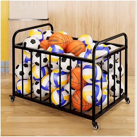 Heavy Duty Portable Ball Cart with Wheels - Sports Equipment Organizer for Volleyball, Basketball & Football - Large Capacity Storage Bin for Garage, Athletic Gear & Sports Balls