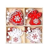 Photo Gallery set di decorazioni per albero di natale, 12 pezzi, ornamenti in legno rustico, rosso e bianco Photo Gallery set di decorazioni per albero di natale, 12 pezzi, ornamenti in legno rustico, rosso e bianco