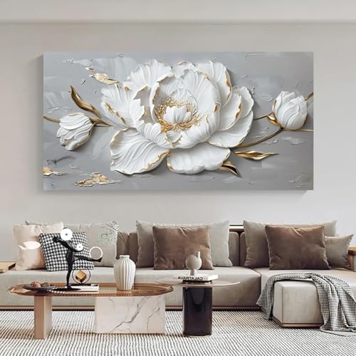 Tableau de luxe abstrait fleurs dorées avec cadre de salon