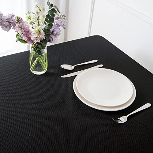 Image of maxmill Rectangle Textured Tablecloth Waterproof Spillproof Wrinkle Free Table Cloth, Kitchen Dining Tabletop Decoration, Fabric Table Cover for Outdoor and Indoor Use, 52 x 70 Inch, Black
