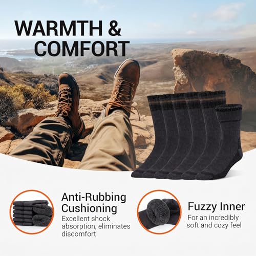 Image of Alvada Mens Merino Wool Crew Socks Thermal and Warm Socks for Winter Work Hiking Running 3 Pairs
