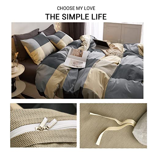 Image of VM VOUGEMARKET Plaid Duvet Cover King,Black Gray Checkered Bedding Set with Zipper Ties,Simple Luxury Boys Men Comforter Cover Set Soft Cotton Home Bedding-104x90