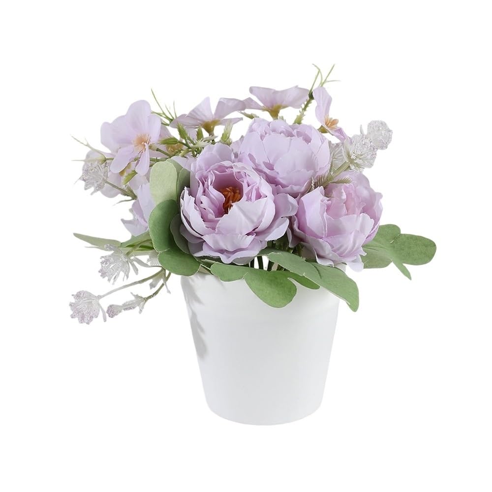 Huffa Lightpurple Simulated Peony Flower Arrangement - Realistic Plastic Potted Decor For Home And Dining Table, Indoor & Outdoor Use(Lightpurple)