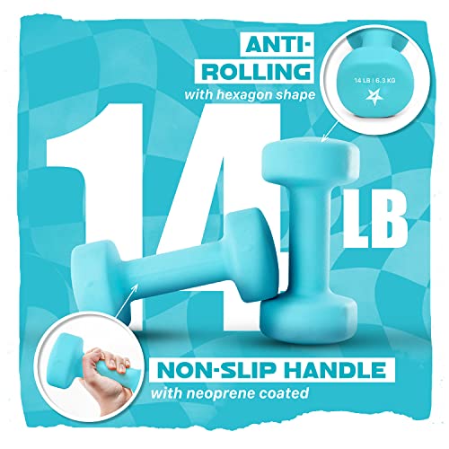 Image of Yes4All Neoprene Coated Dumbbell Hand Weight Sets of 2 - Multiple Weight Options with 15 Colors, Anti-roll, Anti-Slip, Hexagon Shape