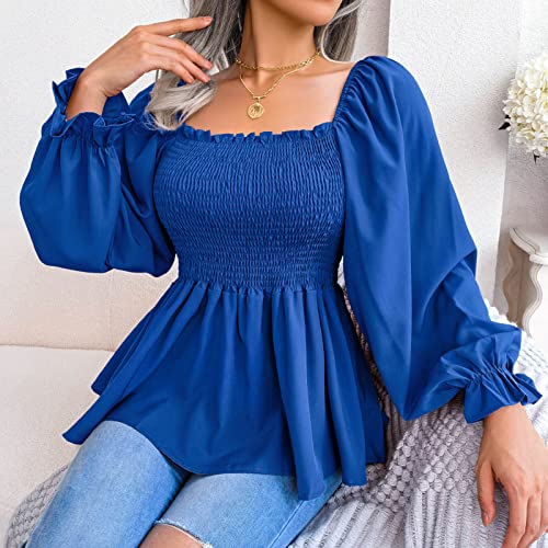 Blouses for Women Puff Lantern Long Sleeve Shirts Square Neck Casual Tunic Tops Teen Girls Fashion Spring Fall Tops3