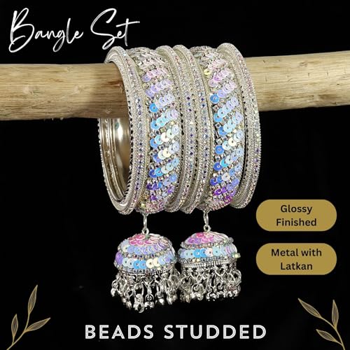 Image of NMII Ethnic Wear Bangles Gold-Tone Alloy with Musical Ghungroo Charms | Women Fashionable Jewelry | Designer Bracelet Bangles For Girls | Viral Kashmiri Chudiya for Weddings, Festivals & Parties