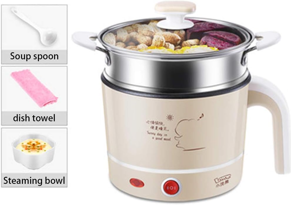 Mini Electric Skillet Multi-Function Slow Cooker Kettle 1.2 Litre Cooking Pots Non-Stick Frying Round Pan & Pot Cookware Rice Maker Electric Pot Travel Cooking Kettle Pot, 300W/600W - 0.55 * 0.45 Ft