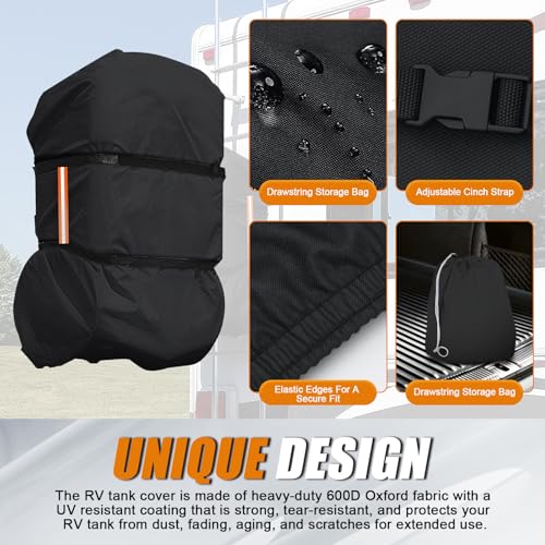 RV Waste Tank Cover Fits Tote Tanks Up to 45\" x 25\"x 15\", 28-36 Gallons Portable Waste Tanks Cover Heavy Duty 600D Waterproof, Weather-Resistant