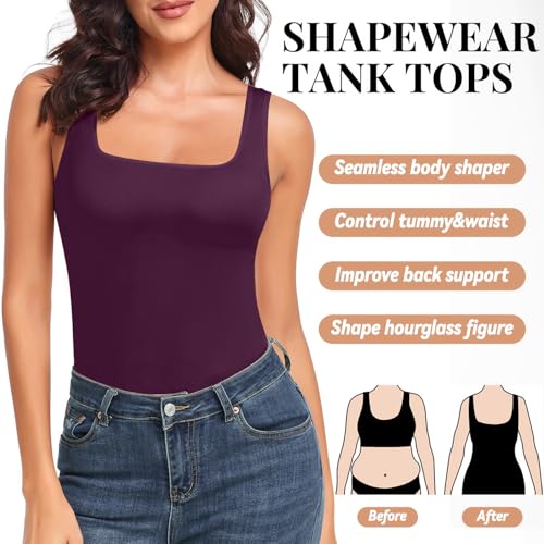 Image of EUYZOU Women's Tummy Control Shapewear Tank Tops Seamless Square Neck Compression Tops Slimming Body Shaper Camisole