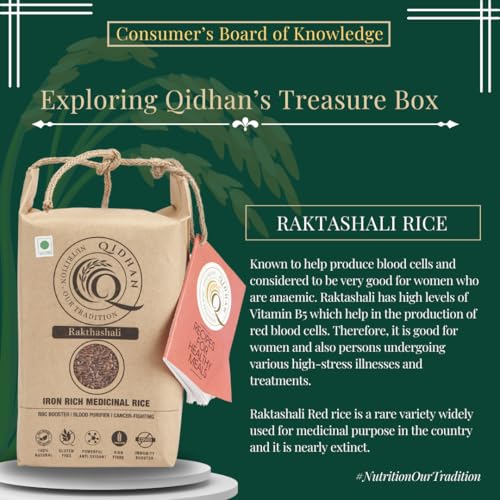 Image of Qidhan Rakthashali Red Rice 1000g - Ayurvedic Iron-Rich Rice | Boosts RBC & Purifies Blood | Antioxidant Superfood for Immunity, Anaemia, Diabetes & Weight Management | Organic Kerala Red Rice