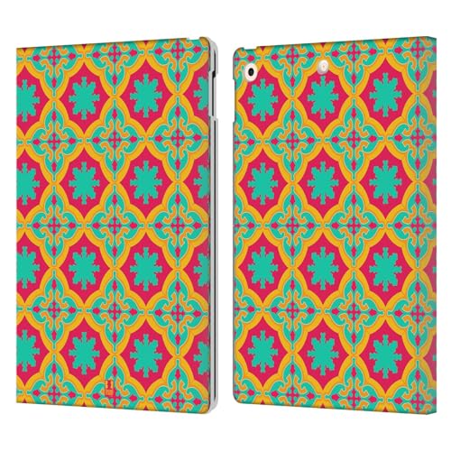 Housse iPad 10.2 motifs marocains cyan avec étui portefeuille en cuir