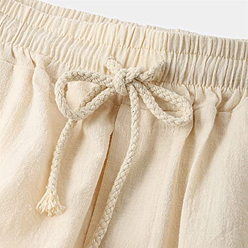 Celucke Zweiteiler Herren Leinenanzug Sommer Freizeitanzug Einfarbig 2-teilig Kurzarm Button-Up Revers Hemd und Shorts Beach Shirt Kurze Hose Set Baumwolle Leinen Anzug（Beige,M）