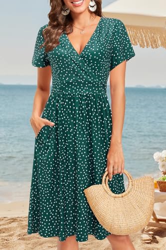 VOTEPRETTY Summer Dresses for Women UK Short Sleeve V Neck Wrap Casual Floral Sundress with Pockets(Floral20,S)