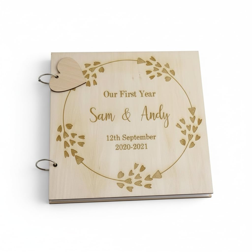 Personalised Our First Year Anniversary Engraved Wooden Scrapbook Photo Album Gift