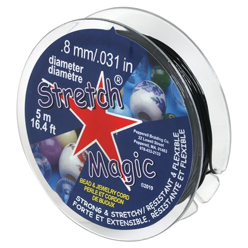 Image of Stretch Magic Elastic Beading Cord - Black Color, 0.8mm in Diameter, 5-Meter (16.4 ft) - Easy to Knot, Strong & Stretchy String for Making Beaded Jewelry
