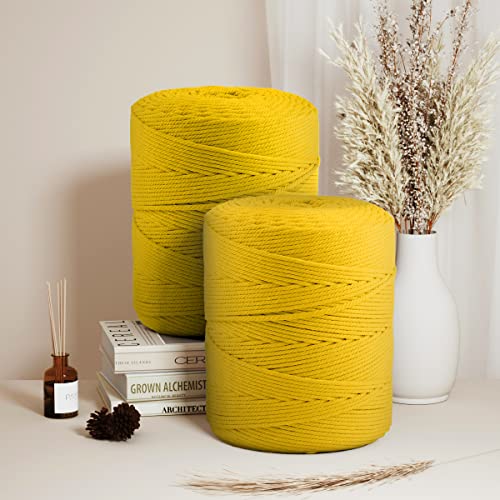 Image of ZUEXT Macrame Cord, Ginger Yellow, 4mm x 547yds Cotton String Macrame Yarn