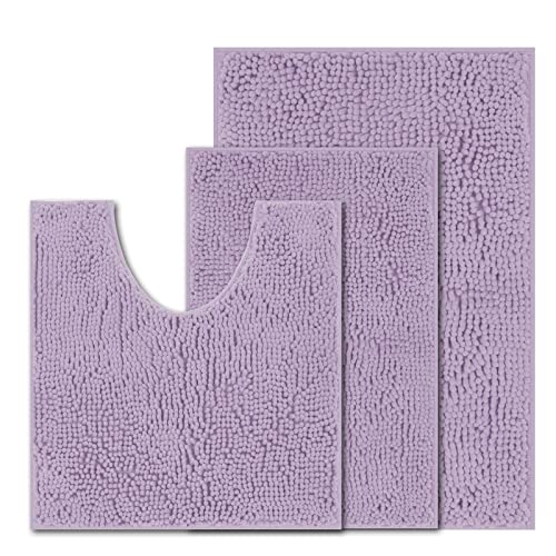 RUN HELIX Chenille Bath Mat, Non Slip Extra Soft Bath Toilet Mat 3 Pieces, Super Absorbent Bath Rug for Bathroom Bedroom