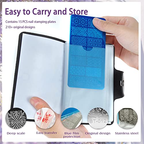 Biutee Nail Art Stamping Plate Kit Jelly Silicone Stamper Nail Design Stencils Printer Scraper Storage Bag Tool Set Stamptemplate With Flower Line #TOP2