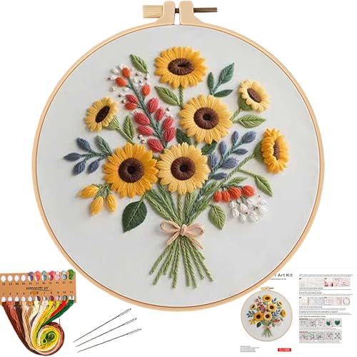 Herdiese Embroidery Kit for Beginner Adults with Flower Pattern Complete Cross Stitch Kits for Adults Including Stamped Fabric Hoop Threads Needles & Instructions DIY Hand Sewing Craft Set
