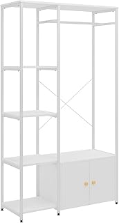 SogesHome Perchero de pie con armario de almacenamiento para dormitorio o entrada, color blanco