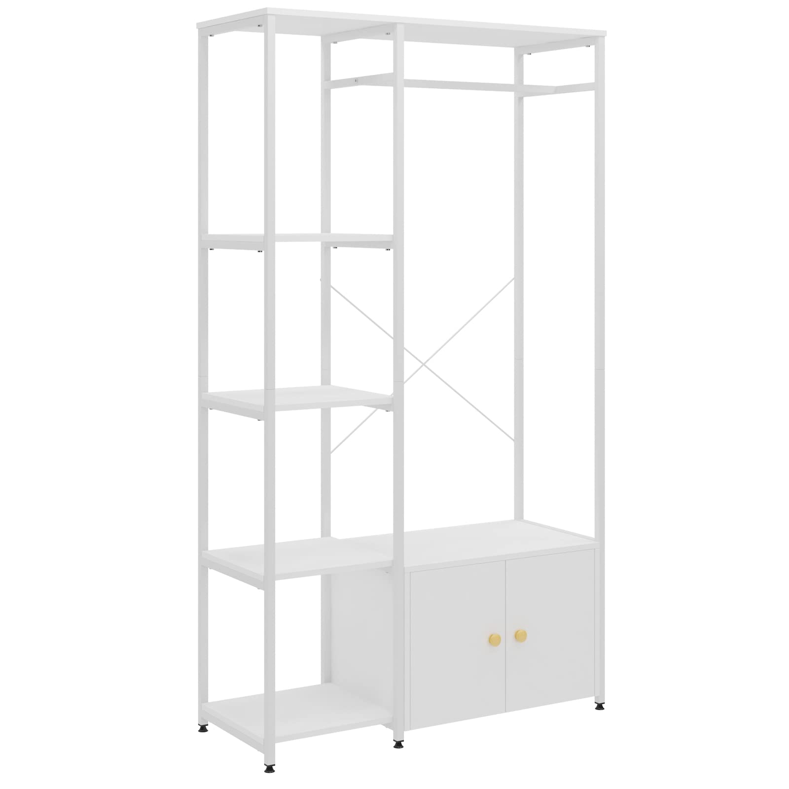 SogesHome Perchero de pie con Armario de Almacenamiento para Dormitorio o Entrada, Color Blanco