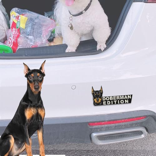 Image of Dog Edition Car Badges Laser Cutting Car Vehicle Emblem,3D Car Badge Automotive Decals Stickers Funy Animal Decor Car Accessories Gifts for Car Truck Rv Boat Exterior Decoration (Doberman)