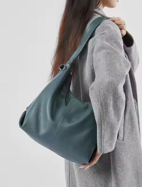 Image of Genuine Leather Hobo Handbag, Sadle Handle Shoulder Bag for Women, Trendy Designer Hobo Tote Handbag,