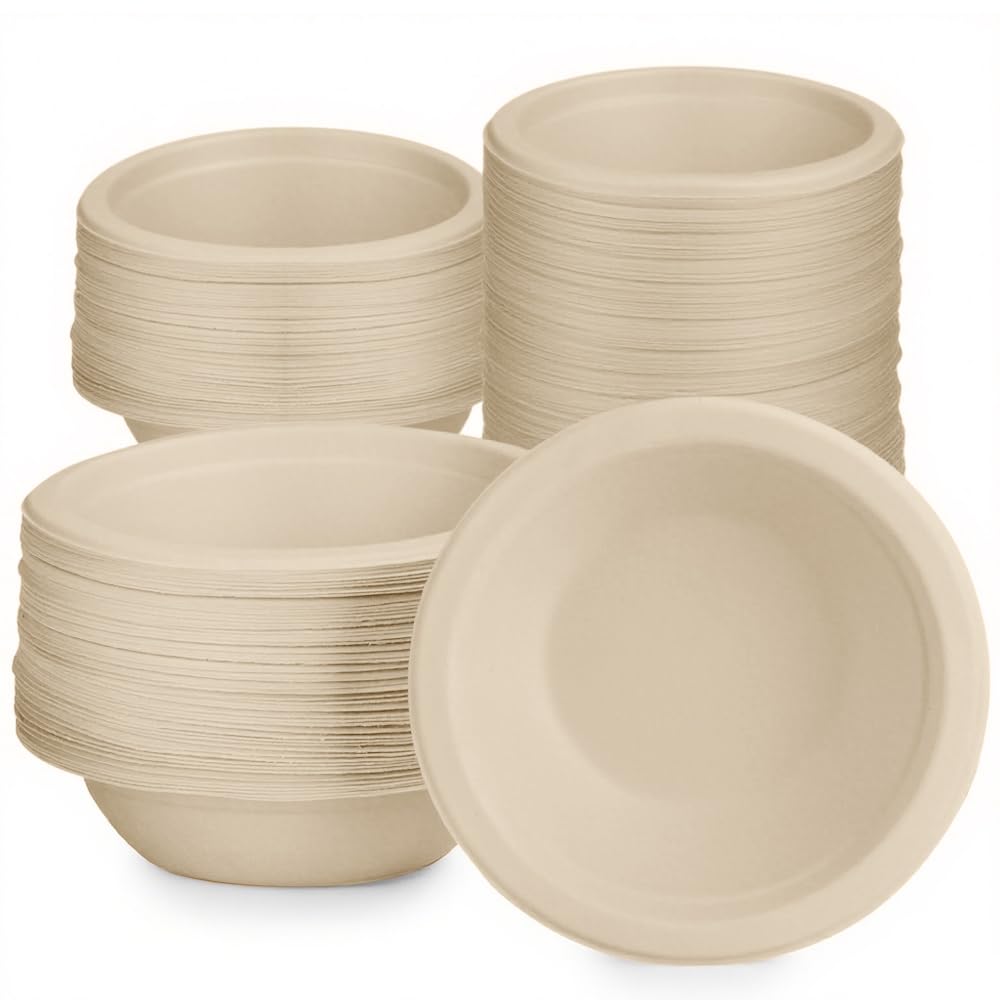 100 ciotole ecologiche usa e getta, 260 ml, ciotole di carta usa e getta, stoviglie usa e getta in canna da zucchero, ciotola per zuppa biologica, compostabile (marrone)