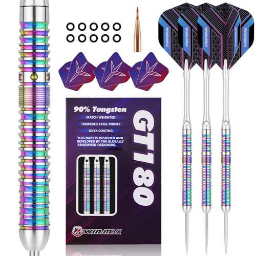 WIN.MAX Dartpfeile mit Metallspitze 90% Tungsten 3 Stück 90% Wolfram Stahl Darts 20g