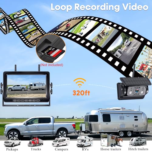 Image of 4 Magnetic Wireless Backup Camera for Trailer: Easy Install HD 1080P RV Camera System with 7 inch Touch Key Recording Monitor, Solar Powered, Long-Lasting, Strong Signal