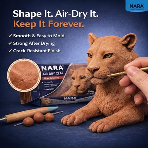 Image of NARA Hard & Strong Air Dry Clay 500g, Teracotta, Fast Drying Clay for Modelling, Coating, Sculpting & Craft Projects, No Oven or Kiln Needed