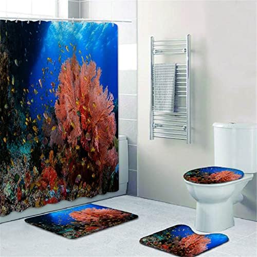 Fgolphd Underwater World Shower Curtain 180 x 200 cm 180 x 180 cm Beach Colourful Bathroom Rug 4-Piece Set Shower Curtains Waterproof (2.180 x 180 cm)