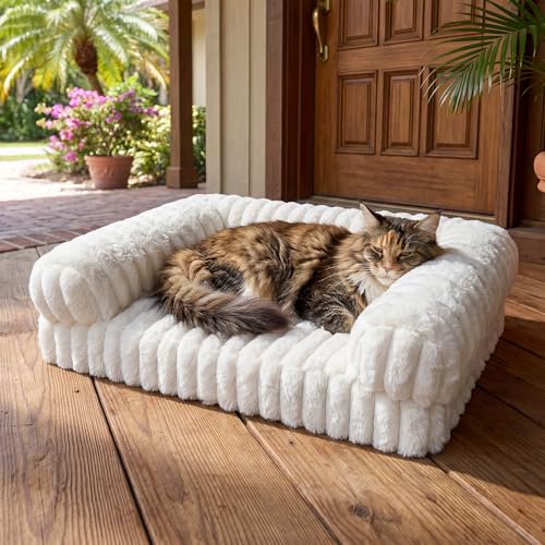 QOKO Cat Couch Orthopedic Pet Bed Washable Medium Pet Sofa Bed for Puppy and Small to Large Kitten with Anti-Slip Bottom Fits Up to 65lbs Pets Cat Beds Self Warming