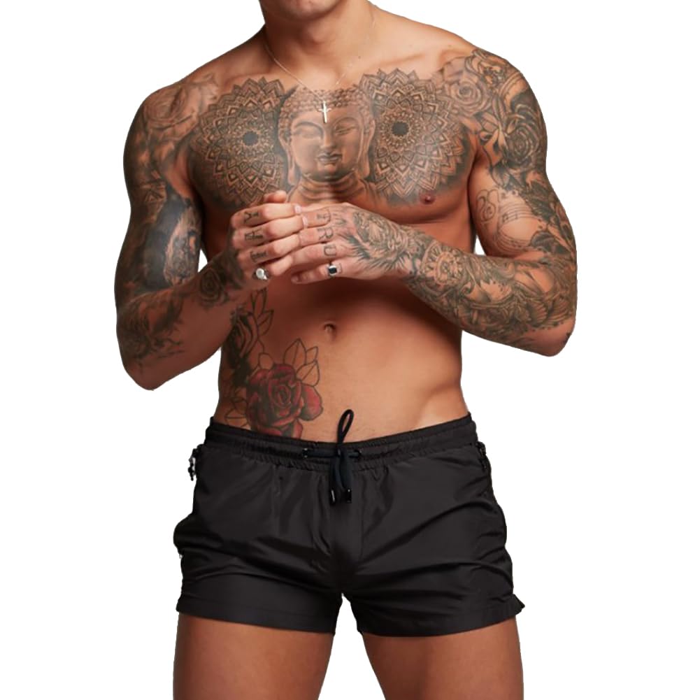 3 Inch Quick Dry Mens Athletic Gym Workout Sports Shorts Swim Trunks with Mesh Lining and Zipper Pockets, Black, Medium