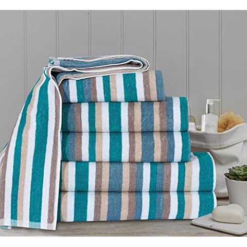 Royal Victorian Pure100% Cotton Stripe Quality 550 GSM Bath Towel, Bath Sheet and Bale Sets (Teal, 2x Hand Towel) Cover