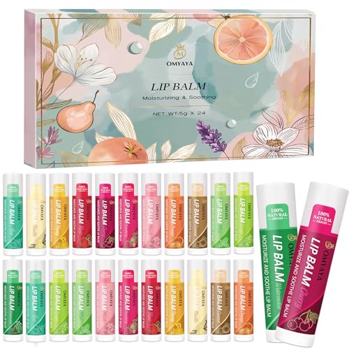 Coffret de 24 baumes à lèvres fruités, 12 parfums, hydratants et non collants pour lèvres très sèches - Coffret de soins pour les lèvres pour hommes, filles, femmes et garçons - Miel, Fraise, etc.