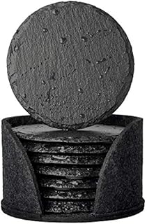 Urbanstrive Eco-Friendly Slate Drink Coasters with Holder, Set of 10, Round Slate Stone Coasters for Drinks Bar Home, 4 Inch, Black