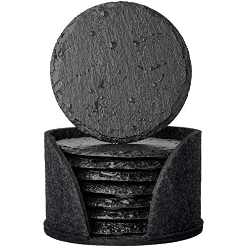 Yishu Set di 8 sottobicchieri in ardesia, 10 x 10 cm, decorazione da tavolo