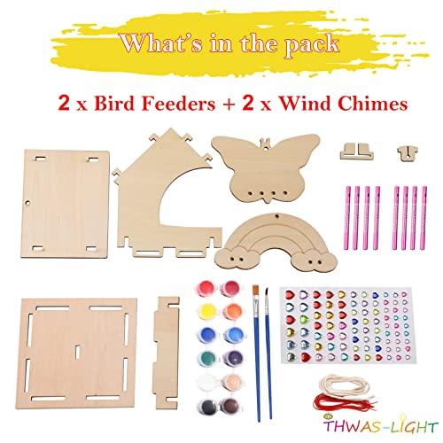 Image of THWAS-LIGHT Wooden Arts and Crafts for Kids - 2 Pack Bird Feeder Wind Chime DIY Kids Crafts - Build and Paint Educational Fun Art Activities Gifts Outside Toys for Boys Girls Ages 3-5 8-12 6-8